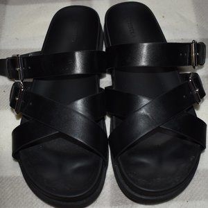 Size 9, Faux Leather Black Platform Sandals
